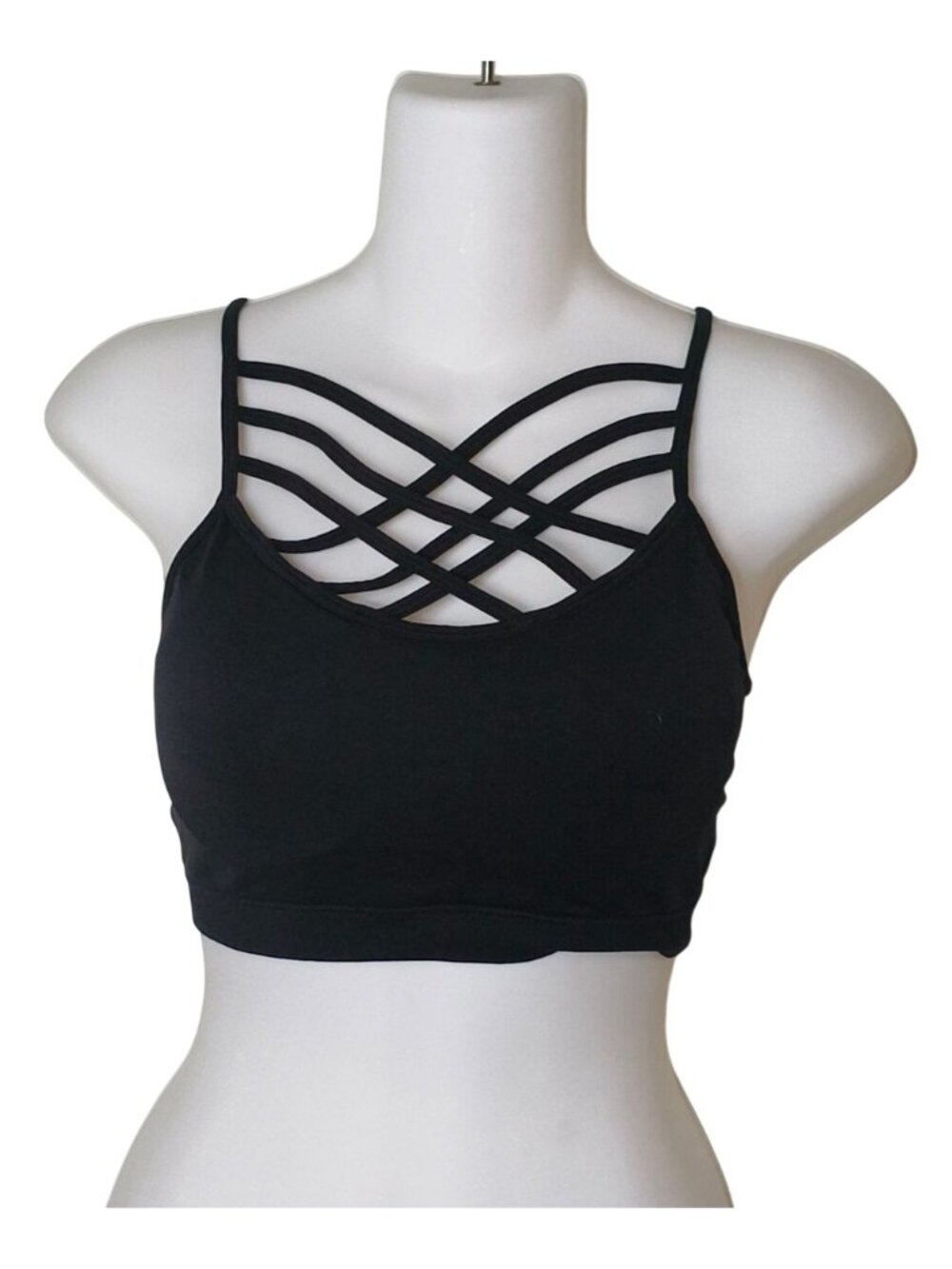 Zenana Womens S/M Sports Bra Black Comfort Seamless Strappy Bralette Athletic